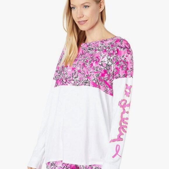 LILLY PULITZER Finn Top Breast Cancer 2021 Print PURRPOSEFULLY PINK Large NWT - Picture 11 of 11